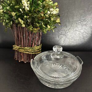 Antique Heisey Etched Cut Glass Lemon Dish & Lid " #1184 Yeoman Pattern) 1920's.